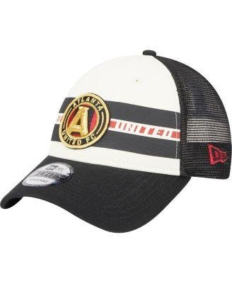 Men's White, Black Atlanta United FC Team Stripes 9FORTY Trucker Snapback Hat by NEW ERA