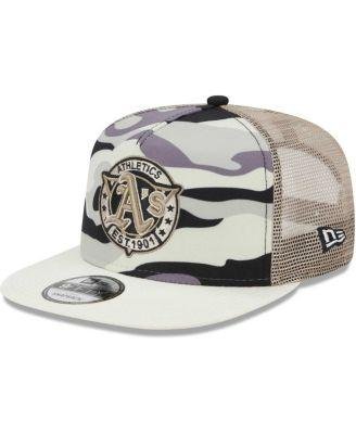 Men's White Oakland Athletics Chrome Camo A-Frame 9FIFTY Trucker Snapback Hat by NEW ERA