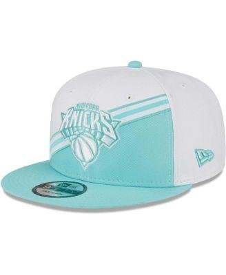 Men's White, Turquoise New York Knicks Diagonal Split 9FIFTY Snapback Hat by NEW ERA