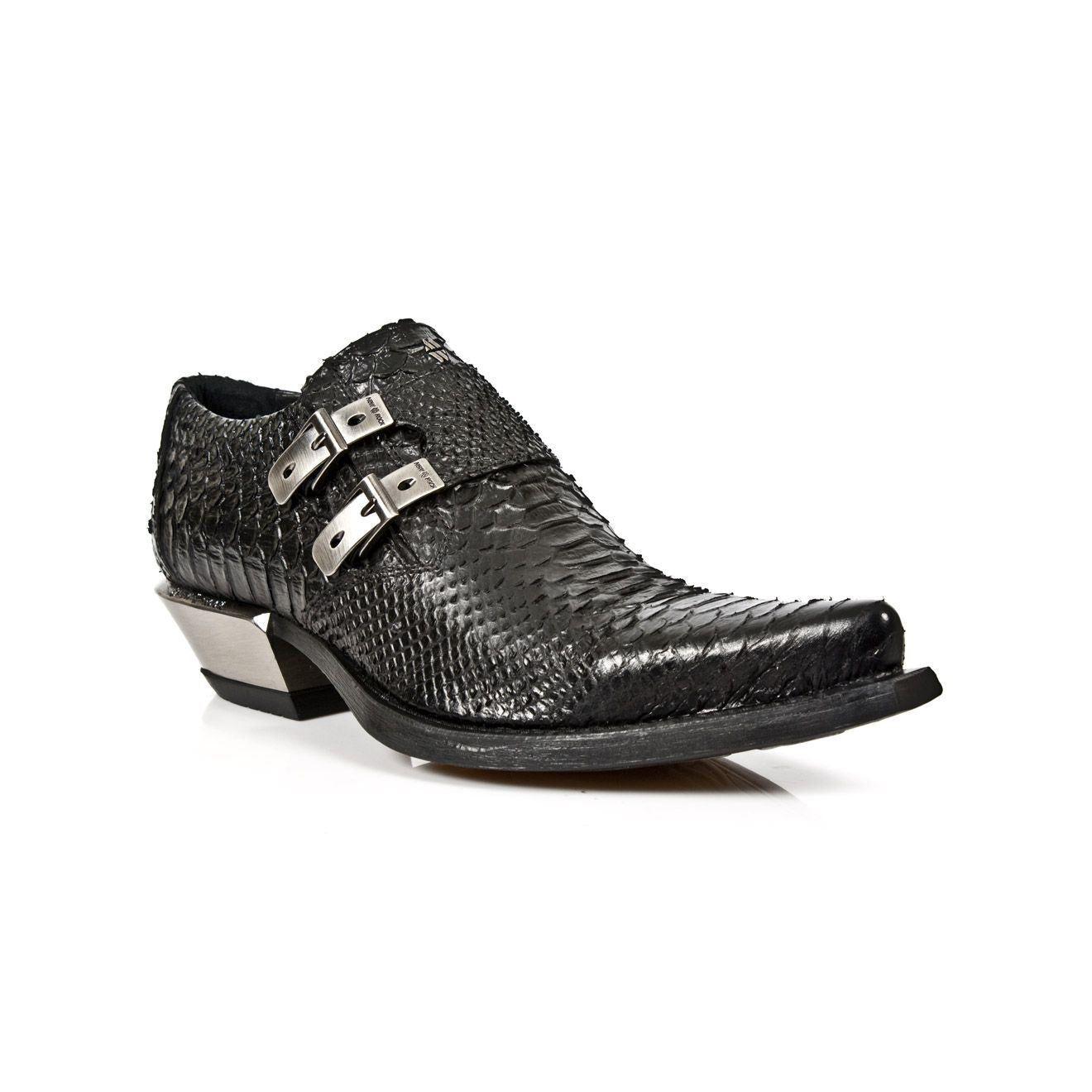 New Rock Embossed Python Leather Buckled Shoes-7934-S2 by NEW ROCK