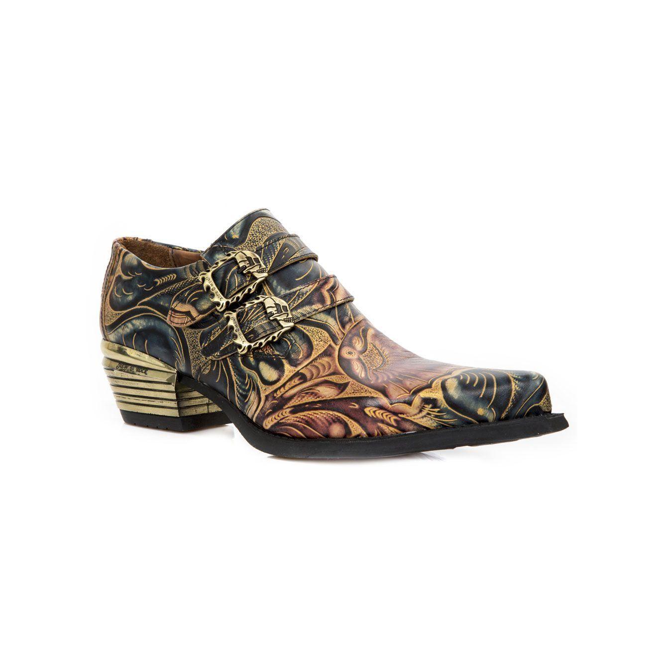 New Rock Embossed Vintage Leather Buckled Shoes- M-7960-S14 by NEW ROCK