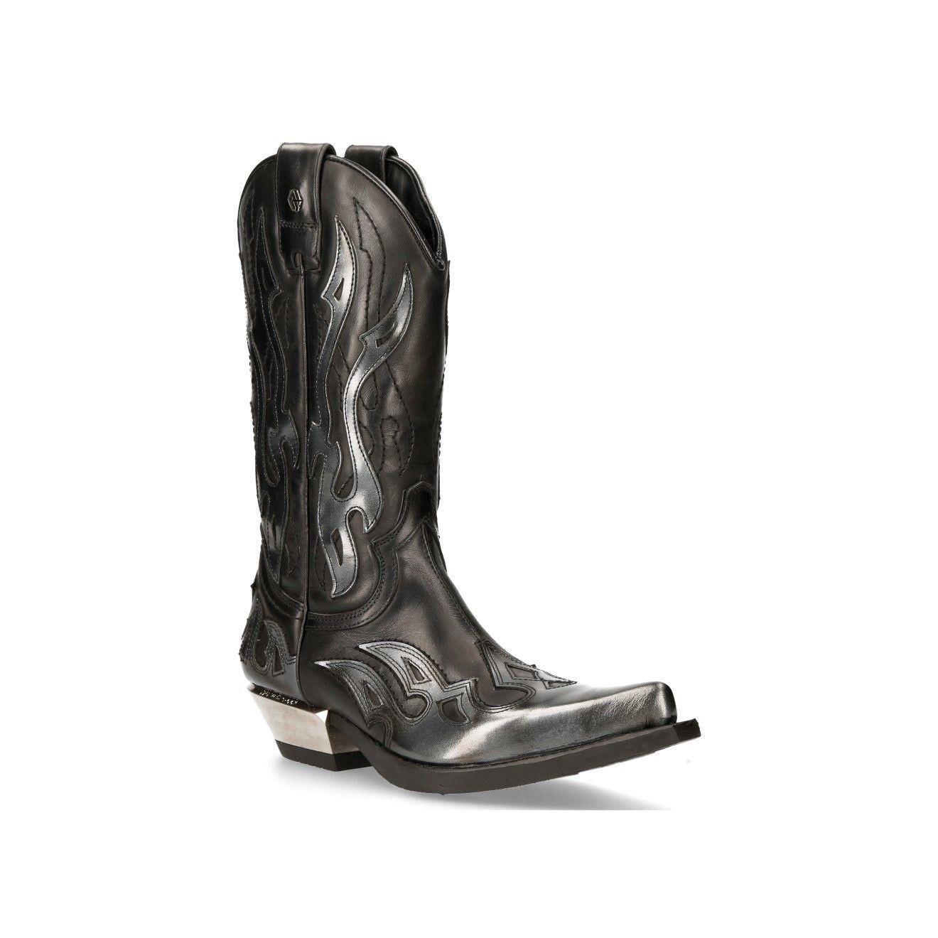 New Rock Flame Accented Leather Biker Cowboy Boots- M-7921-S3 by NEW ROCK