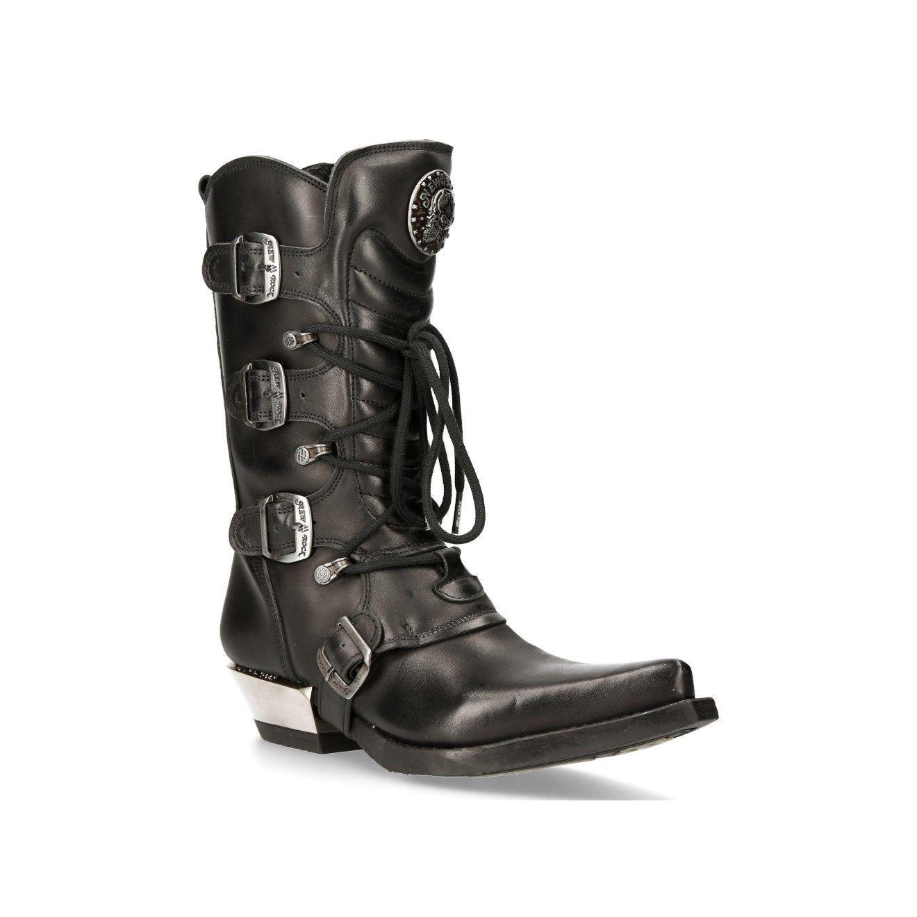 New Rock Leather Cowboy Buckle Boots- M-7993-S1 by NEW ROCK