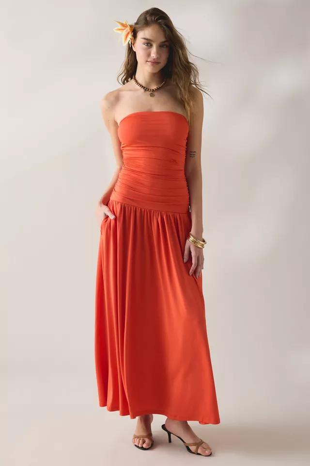 NIA Santal Ruched Drop Waist Strapless Maxi Dress by NIA