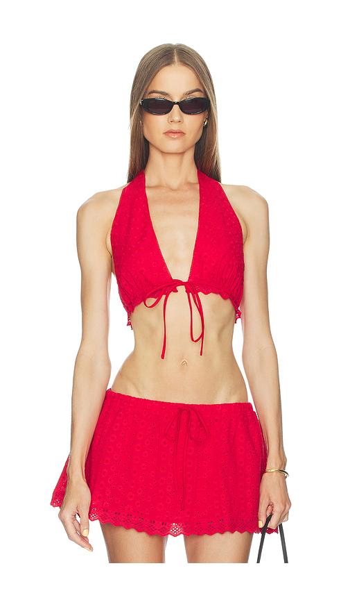 NIA x REVOLVE Eyelet Halter Top in Red by NIA