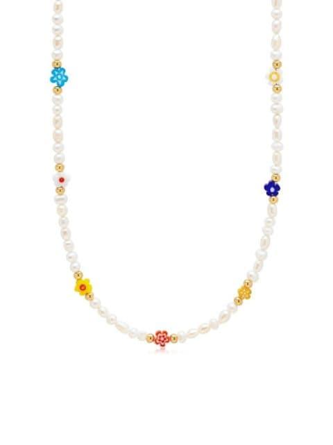 Flower-beads pearl necklace by NIALAYA JEWELRY