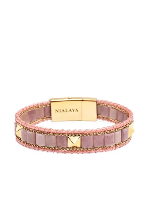 stud-embellishment rhodonite bracelet by NIALAYA JEWELRY