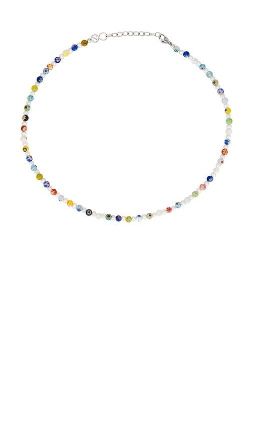 Nialaya Pearl And Handpainted Glass Beads Necklace in White,Blue by NIALAYA