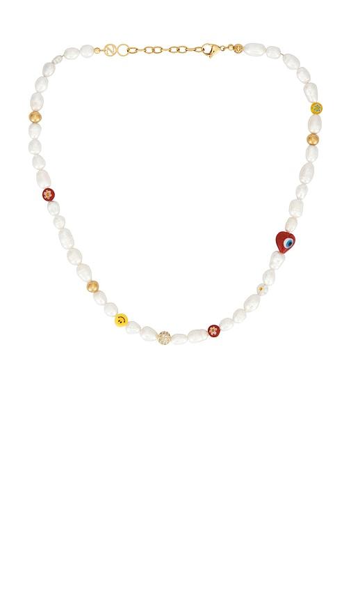 Nialaya Smiley Face Pearl Necklace in White by NIALAYA