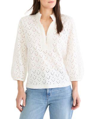Knit Eyelet Ruffle Neck Top by NIC+ZOE