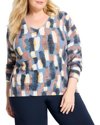 Brushstrokes Waffle V Neck Sweater by NIC+ZOE PLUS