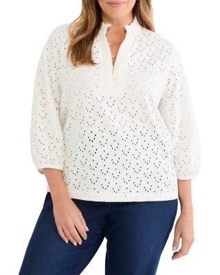 Knit Eyelet Ruffle Neck Top by NIC+ZOE PLUS