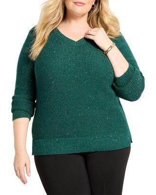 Shimmer Waffle V-Neck Sweater by NIC+ZOE PLUS