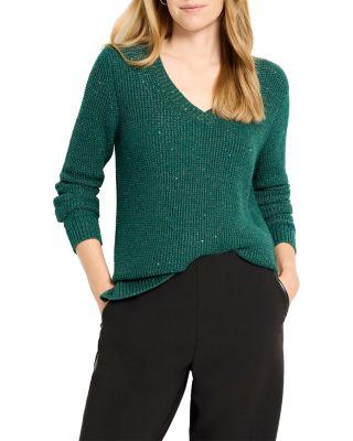 Shimmer Waffle V Neck Sweater by NIC+ZOE
