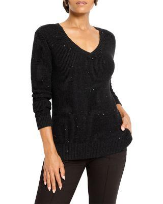 Shimmer Waffle V Neck Sweater by NIC+ZOE