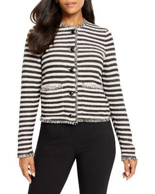 Striped Fringe Mix Femme Knit Jacket by NIC+ZOE