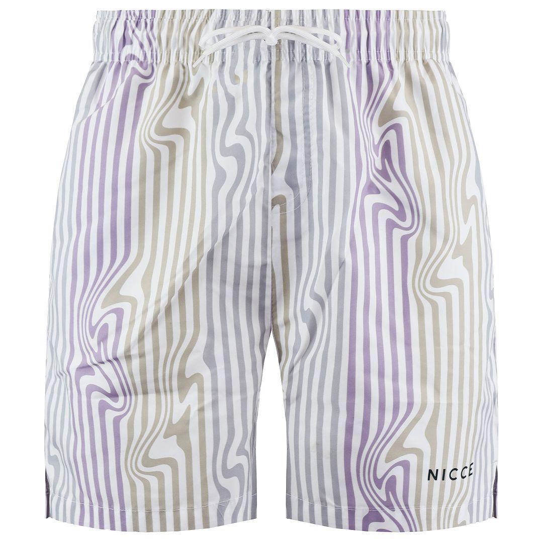 Stretch Waist White/Lilac Striped Strata Swim Shorts by NICCE Stretch Waist White/Lilac Striped Strata Swim Shorts by NICCE