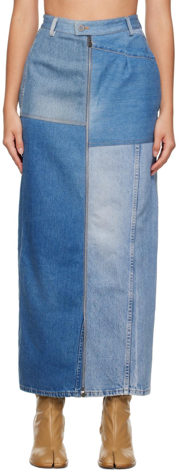 Blue Patta Denim Maxi Skirt by NICCOLO PASQUALETTI
