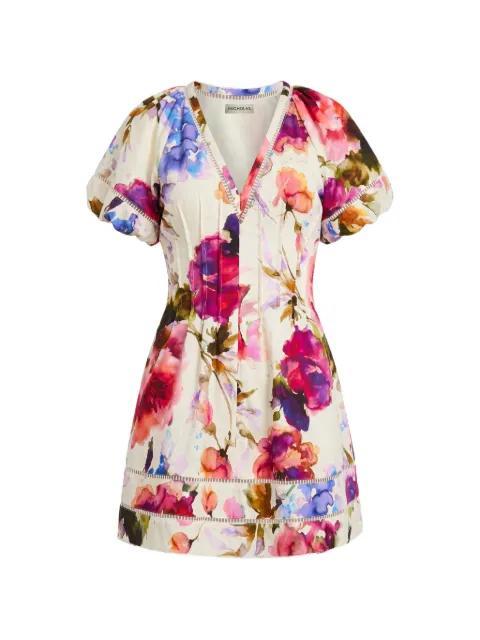 Annika SS lattice-trim floral-print mini dress by NICHOLAS
