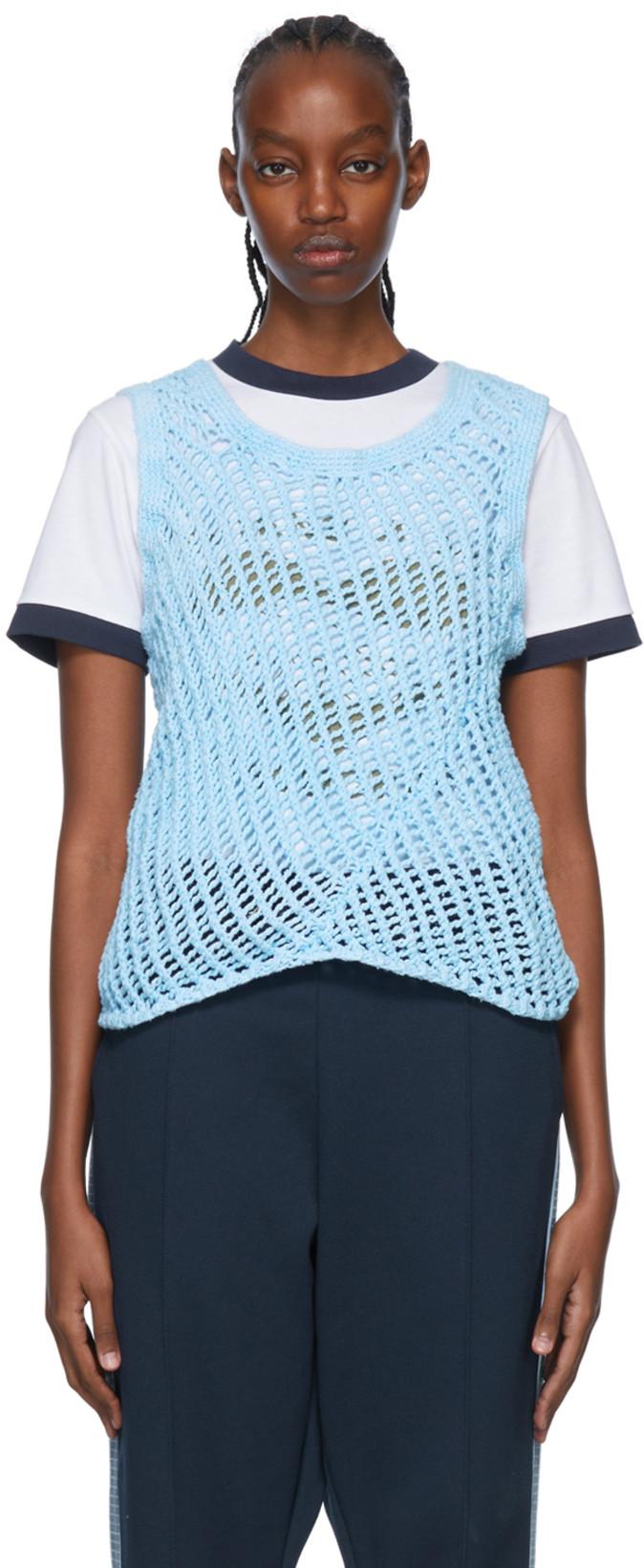Blue Cotton Tank Top by NICHOLAS DALEY