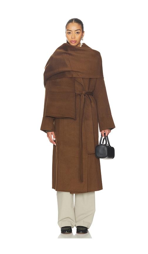 NICHOLAS Candice Scarf Double Wool Long Coat in Chocolate by NICHOLAS