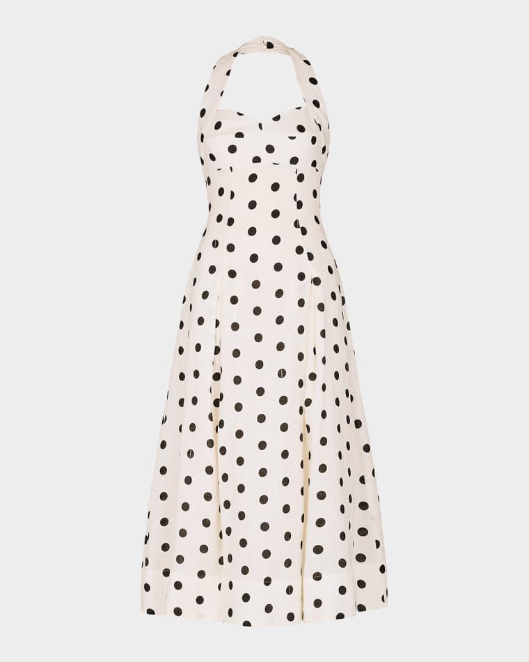 Seraphina Pleated Polka Dot Halter Midi Dress by NICHOLAS