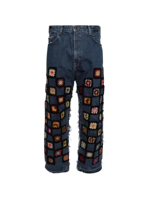 crochet checkerboard jeans by NIGEL XAVIER