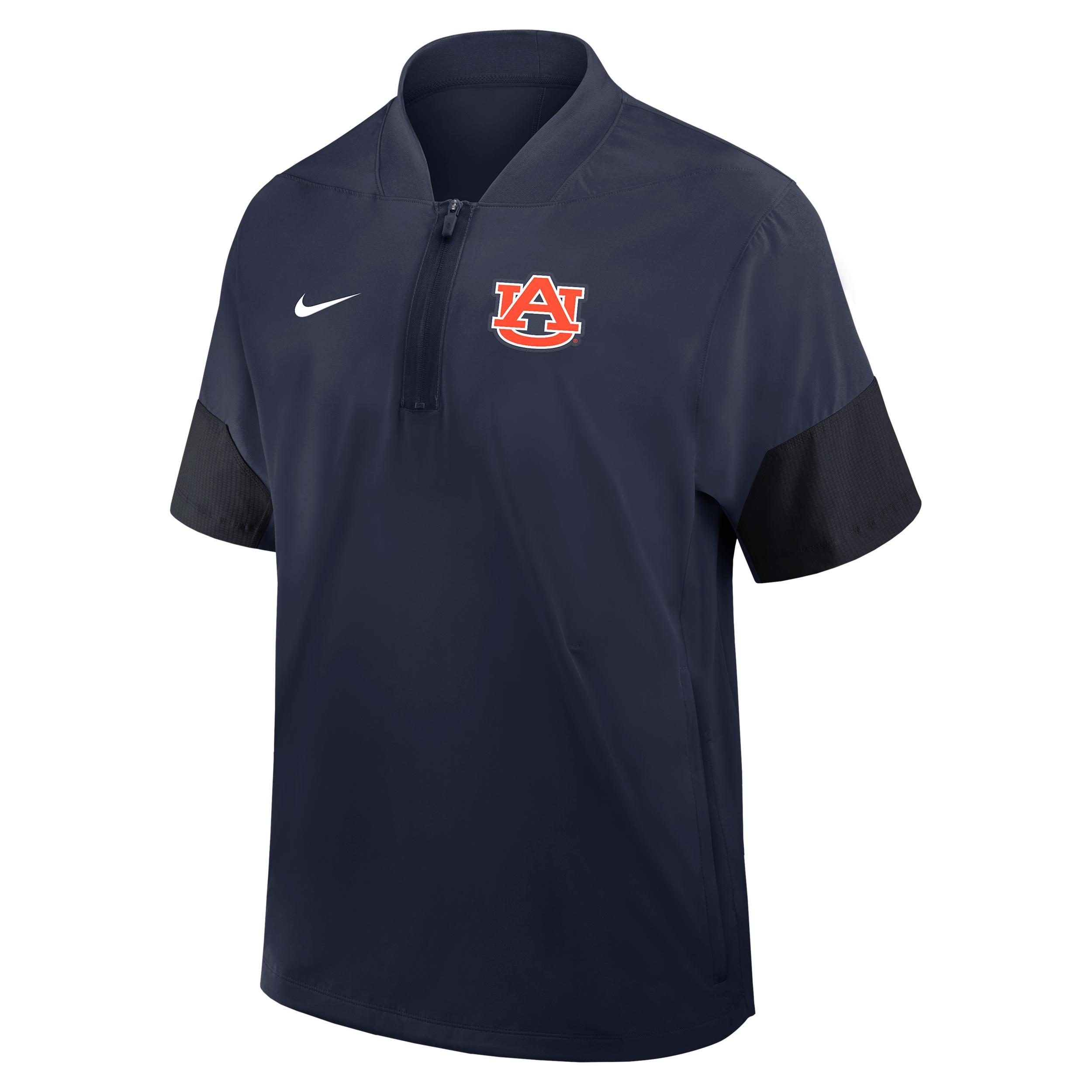 Auburn Sideline Coach Nike Men's College 1/2-Zip Short-Sleeve Hooded Jacket by NIKE