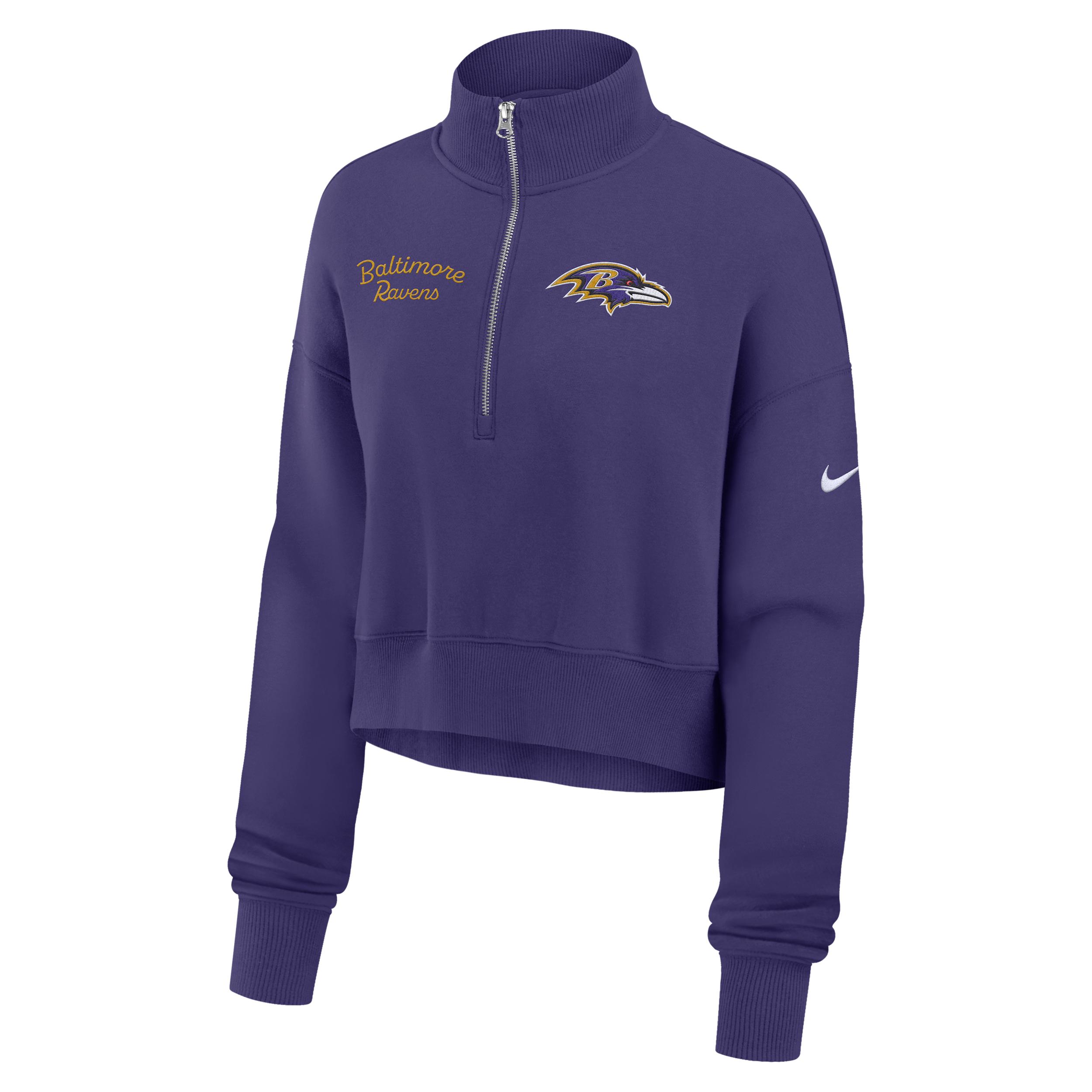 Baltimore Ravens Phoenix Nike Women's NFL Cropped 1/4-Zip Crew by NIKE