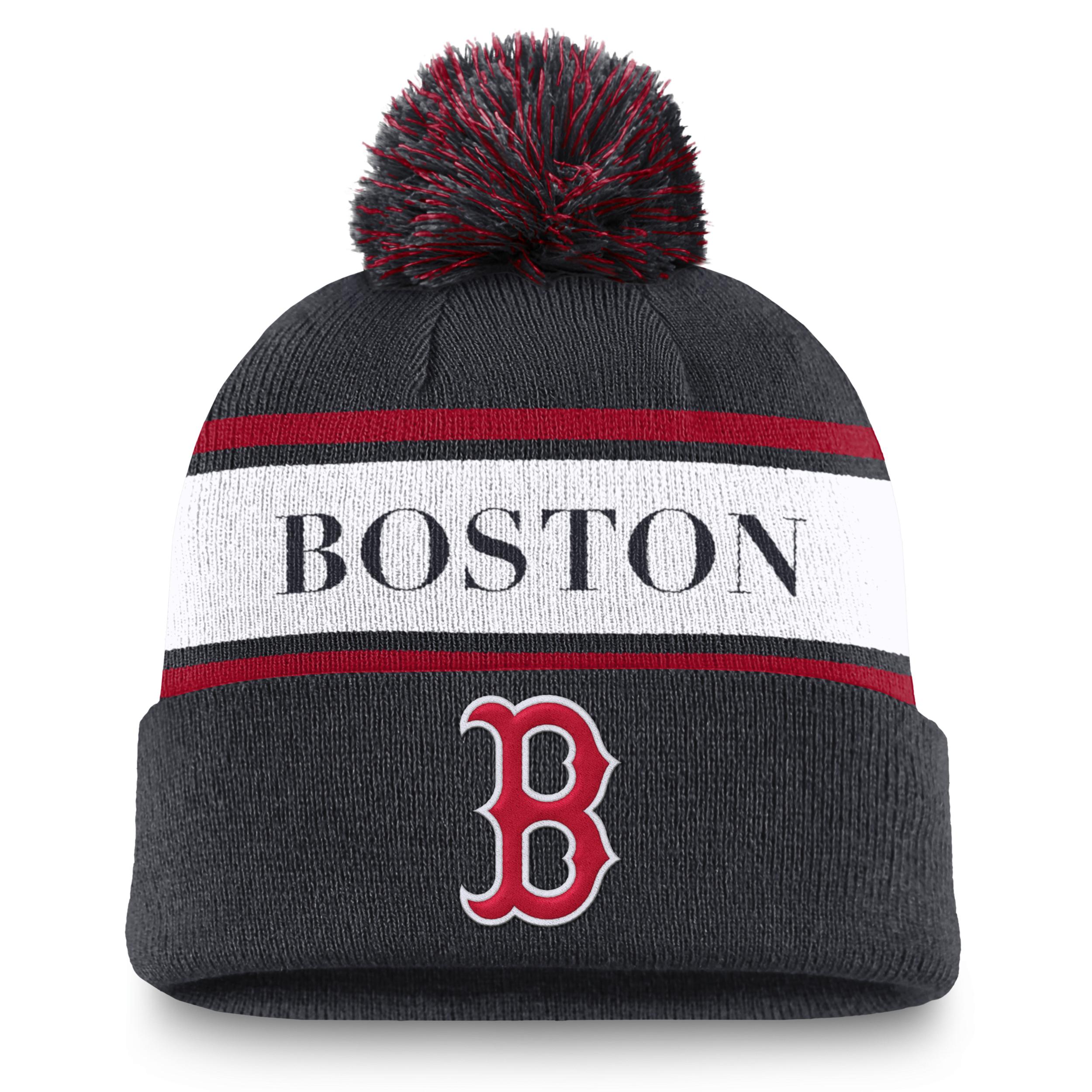 Boston Red Sox Team Stripe Peak Nike Men's MLB Cuffed Pom Beanie by NIKE