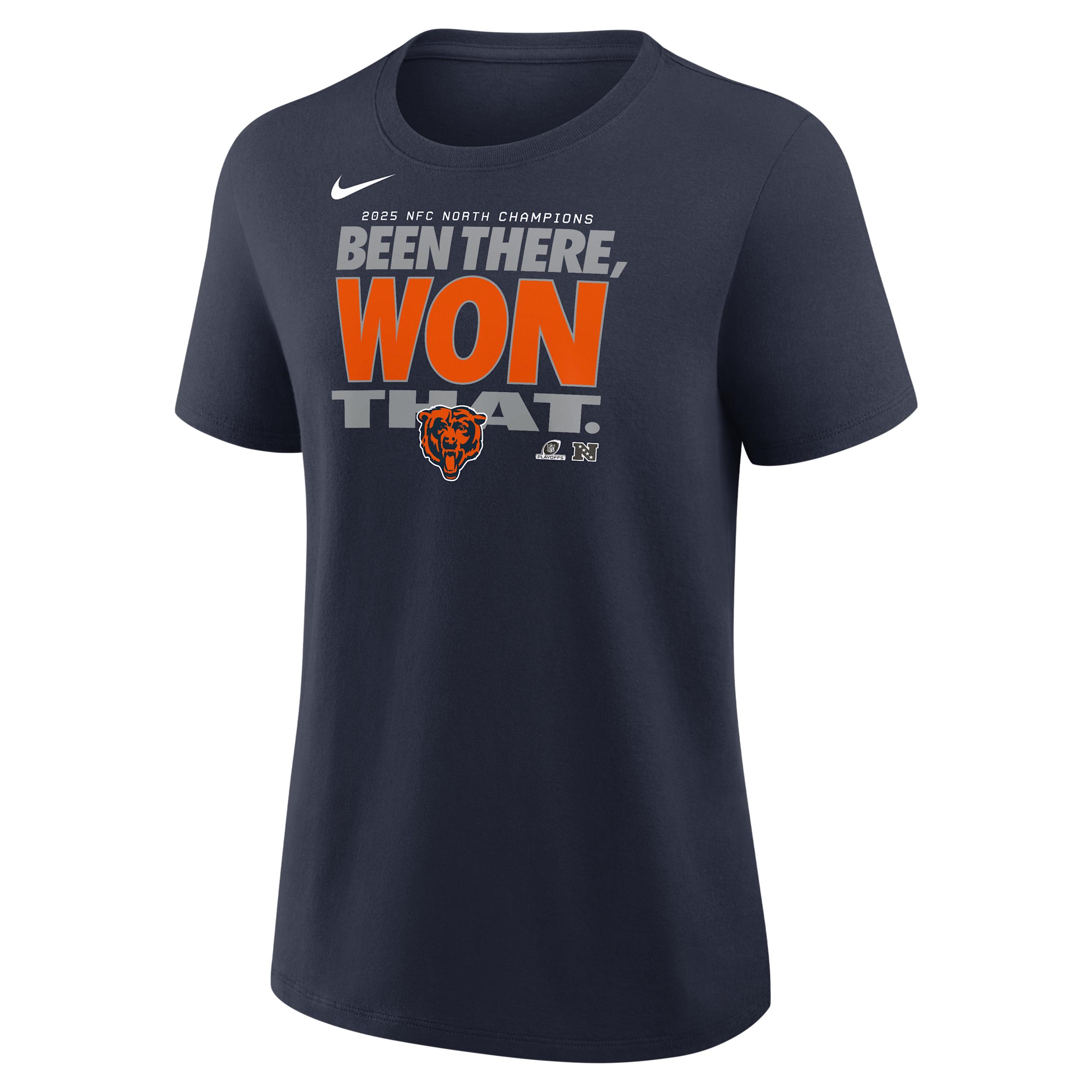Chicago Bears 2025 NFC North Champions Trophy Nike Women's NFL T-Shirt by NIKE