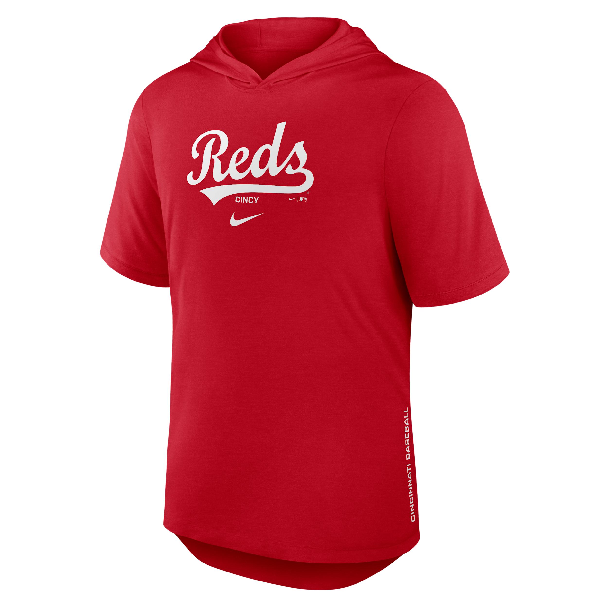 Cincinnati Reds Arched Wordmark Nike Men's Dri-FIT MLB Hooded T-Shirt by NIKE