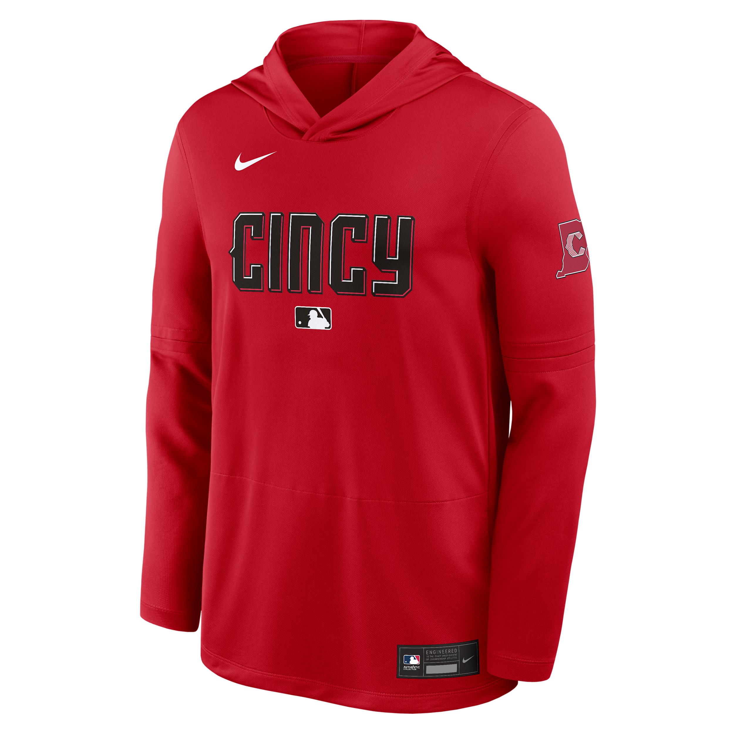 Cincinnati Reds City Connect Nike Men's Dri-FIT MLB Long-Sleeve Hooded Top by NIKE