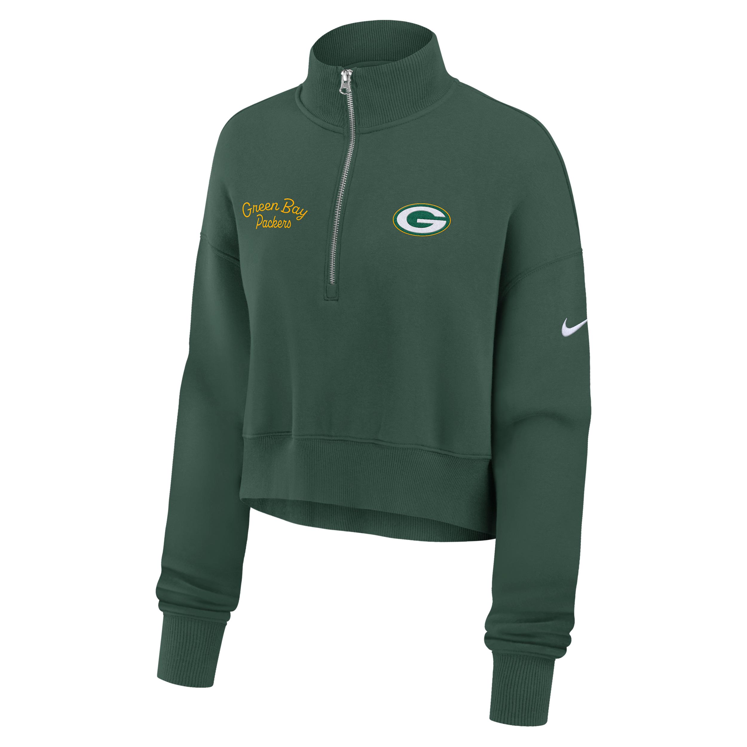 Green Bay Packers Phoenix Nike Women's NFL Cropped 1/4-Zip Crew by NIKE