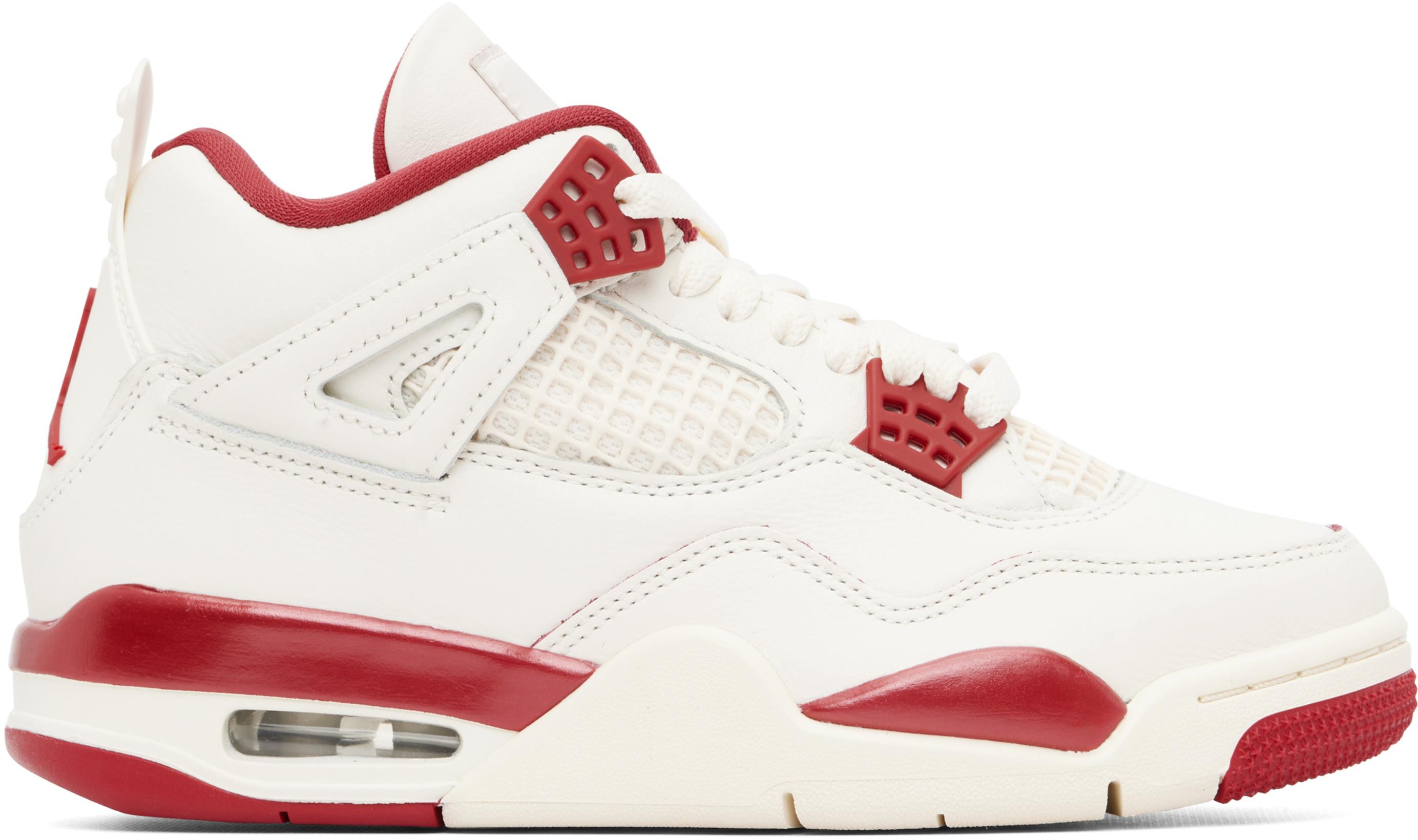 Off-White & Red Air Jordan 4 Retro Sneakers by NIKE JORDAN