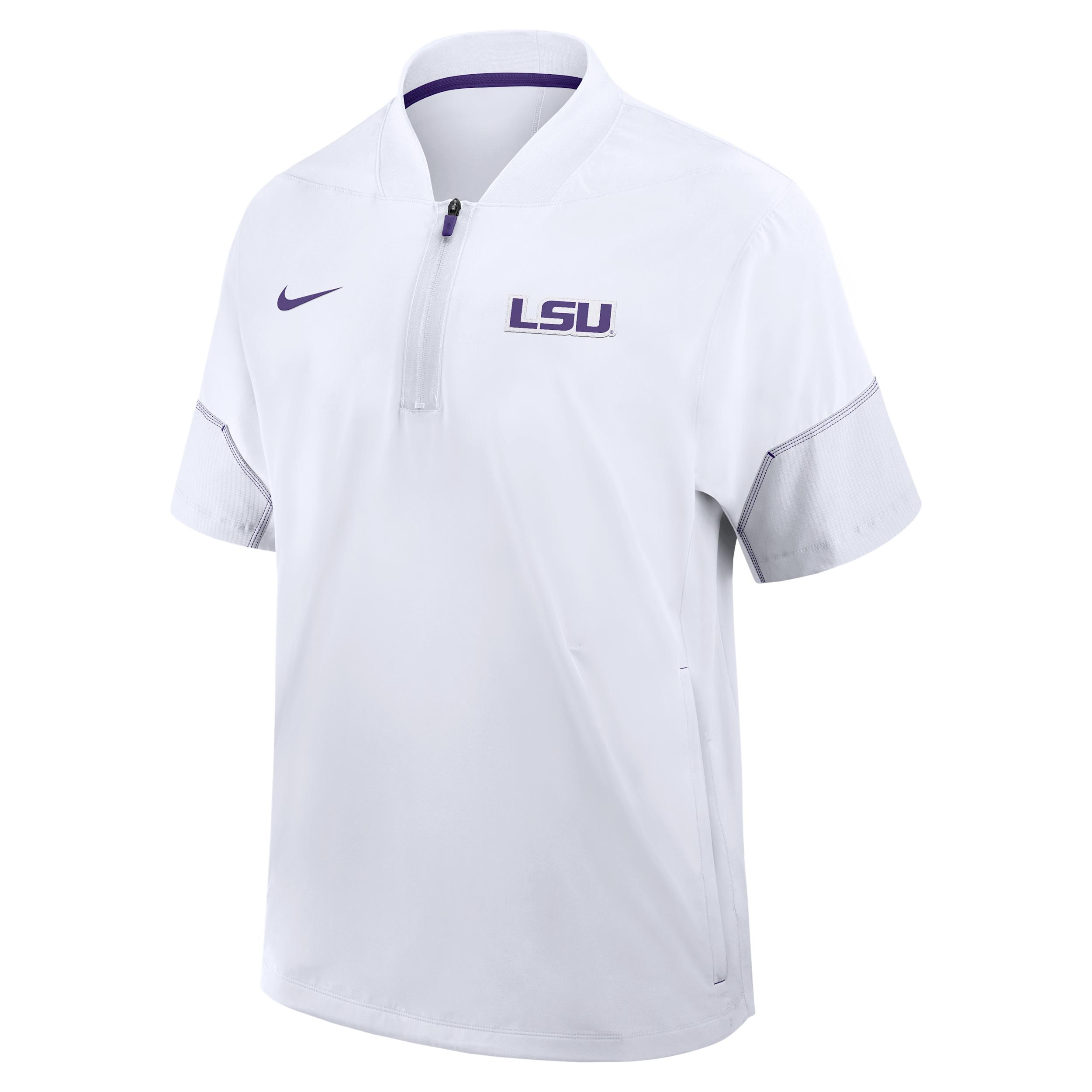 LSU Sideline Coach Nike Men's College 1/2-Zip Short-Sleeve Hooded Jacket by NIKE