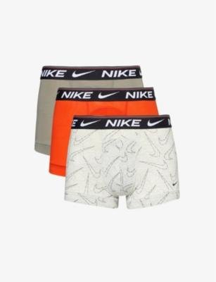 Logo-waistband pack of three stretch-recycled polyester trunks by NIKE