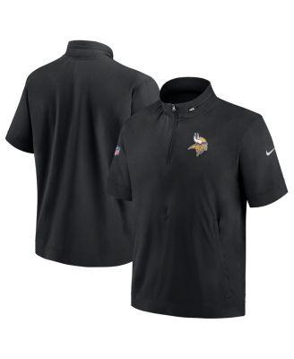 Men's Black Minnesota Vikings Sideline Coach Short Sleeve Hoodie Quarter-Zip Jacket by NIKE Men's Black Minnesota Vikings Sideline Coach Short Sleeve Hoodie Quarter-Zip Jacket by NIKE