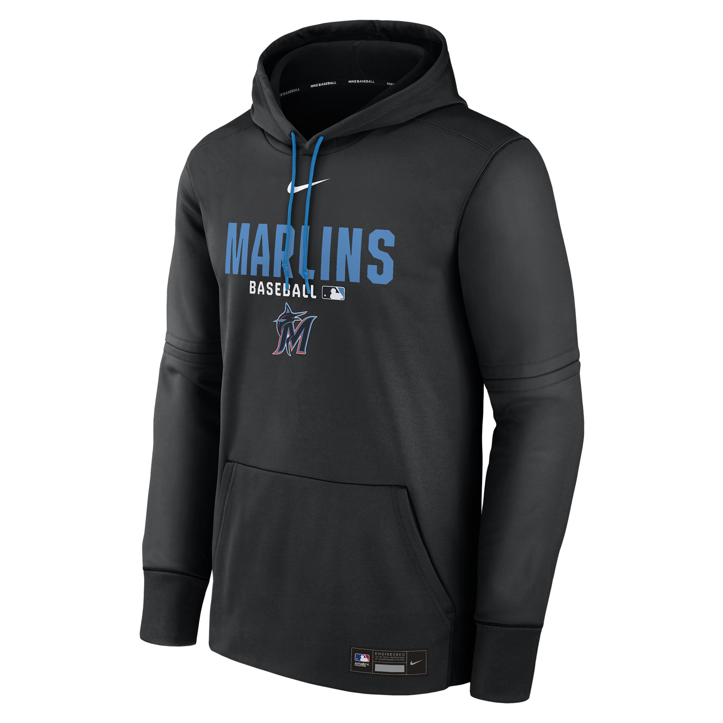 Men's Miami Marlins Authentic Collection Nike Therma MLB Pullover Hoodie by NIKE