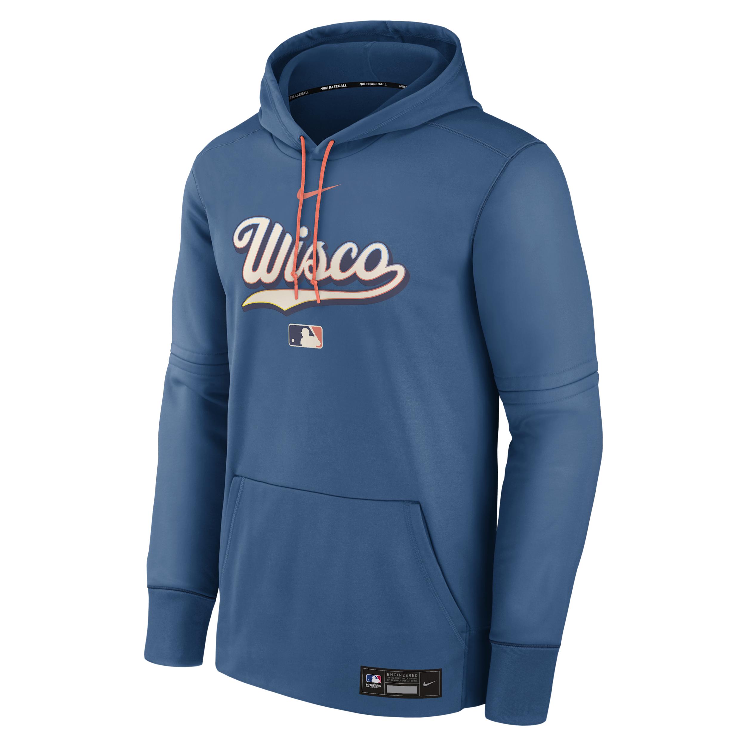 Men's Milwaukee Brewers Authentic Collection City Connect Nike Therma MLB Pullover Hoodie by NIKE
