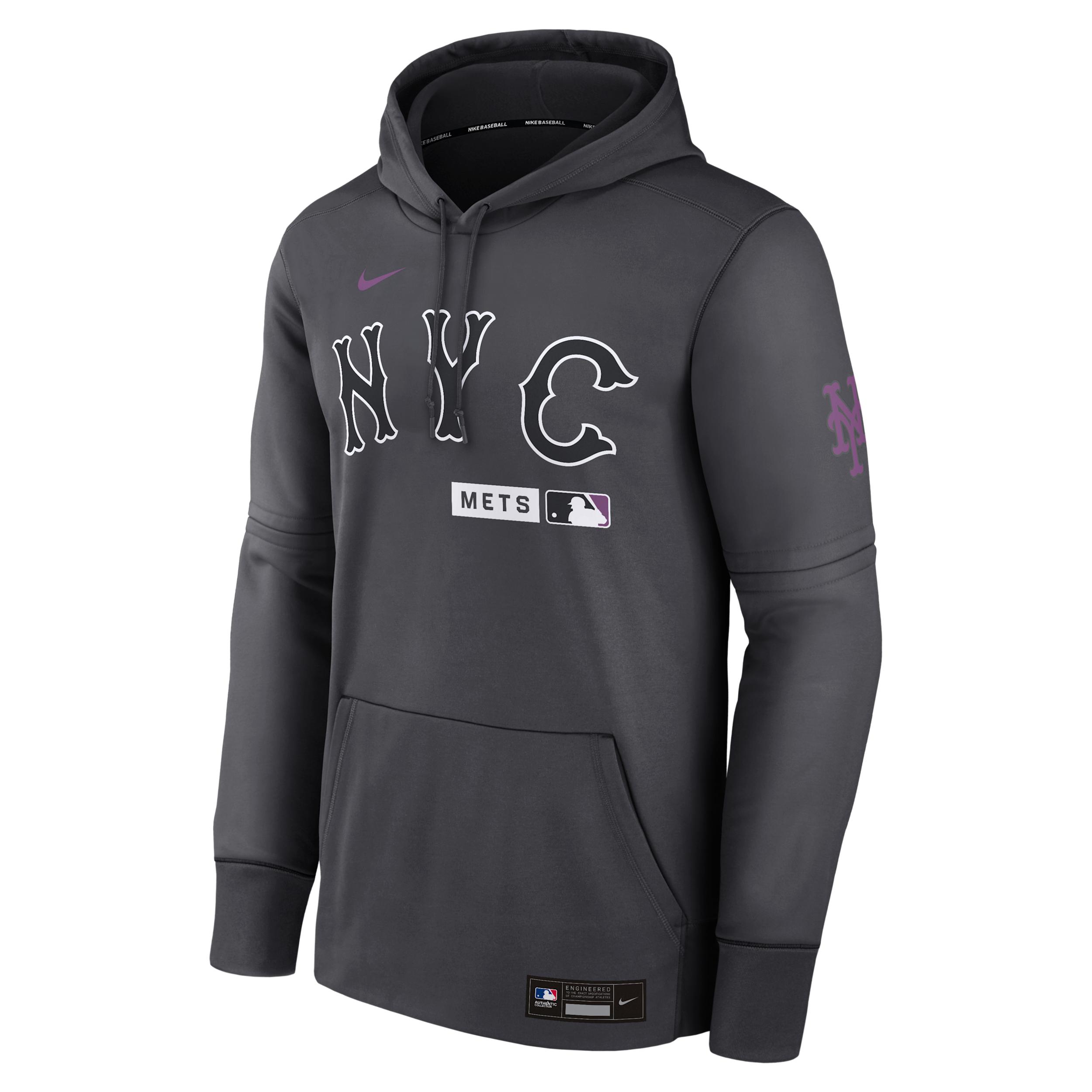 Men's New York Mets Authentic Collection City Connect Nike Therma MLB Pullover Hoodie by NIKE