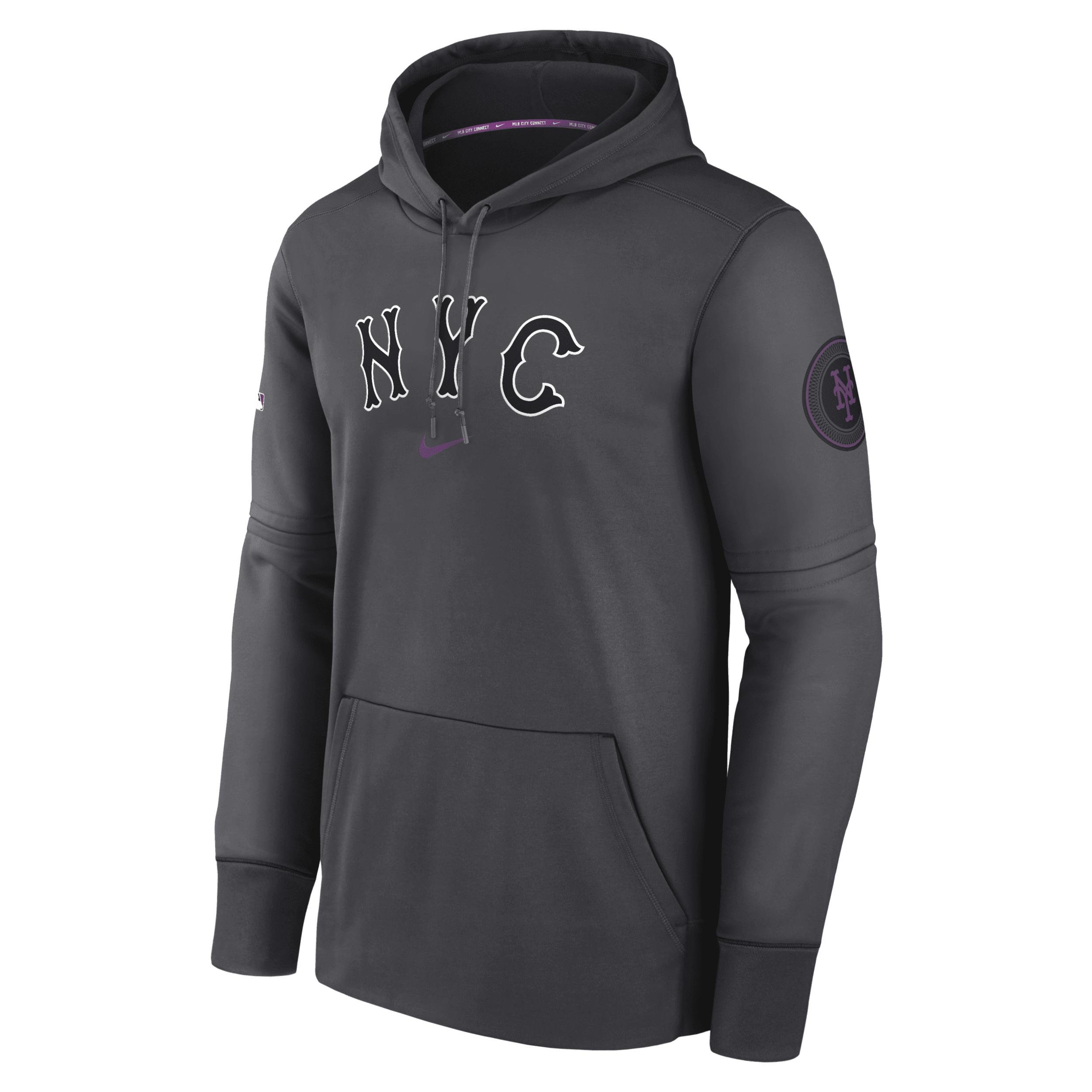 Men's New York Mets City Connect Practice Nike Therma MLB Pullover Hoodie by NIKE