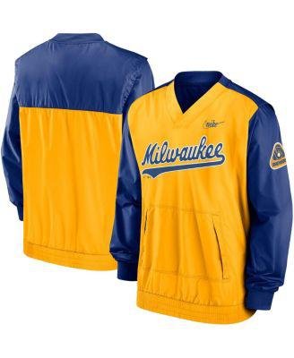 Men's Royal, Gold Milwaukee Brewers Cooperstown Collection V-Neck Pullover by NIKE