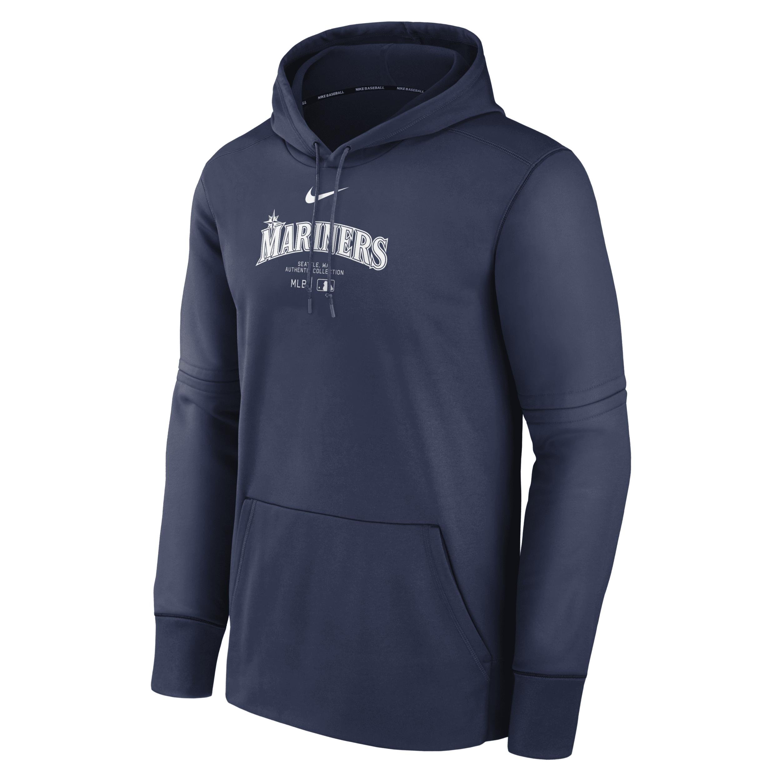 Men's Seattle Mariners Authentic Collection Practice Nike Therma MLB Pullover Hoodie by NIKE