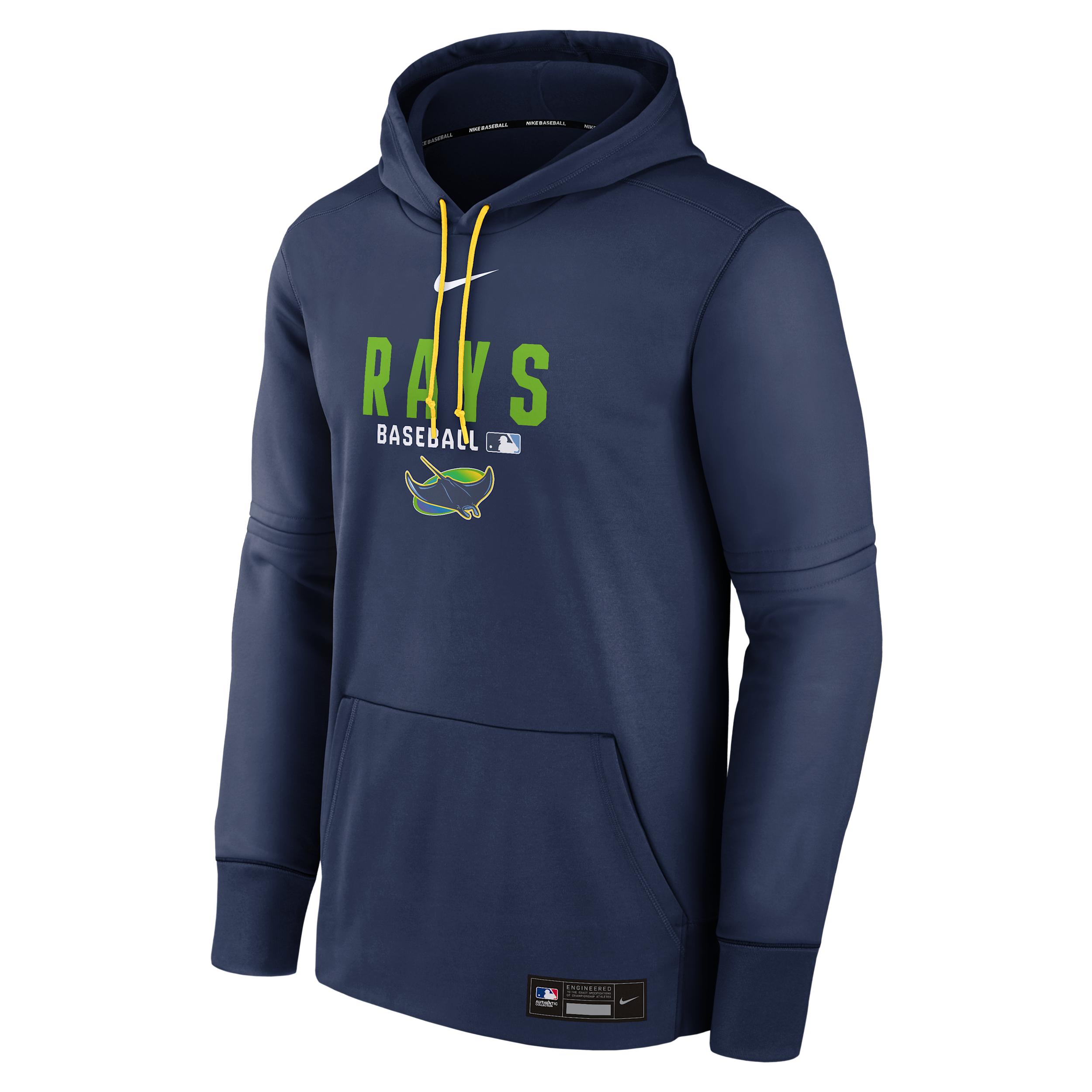 Men's Tampa Bay Rays Authentic Collection Nike Therma MLB Pullover Hoodie by NIKE