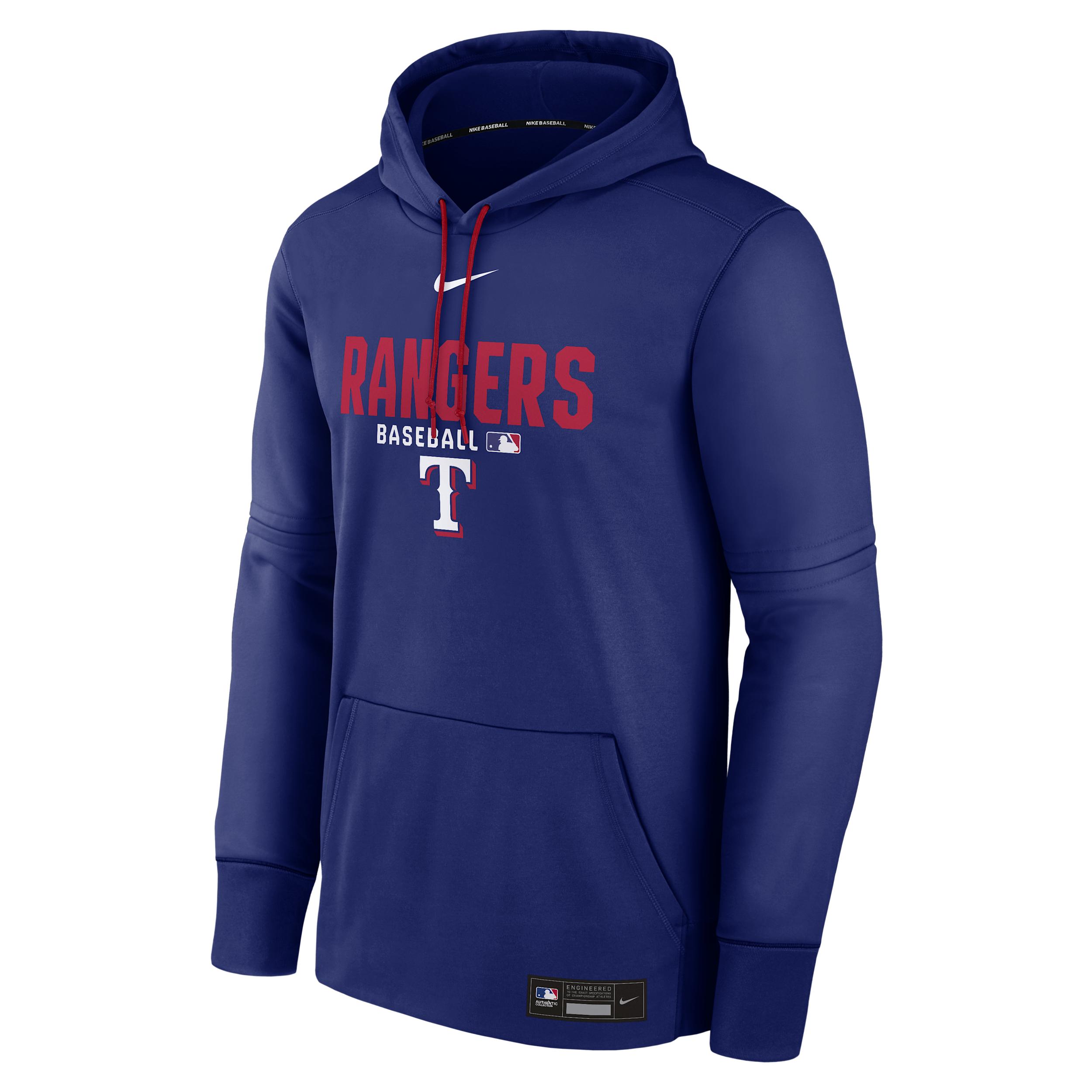 Men's Texas Rangers Authentic Collection Nike Therma MLB Pullover Hoodie by NIKE