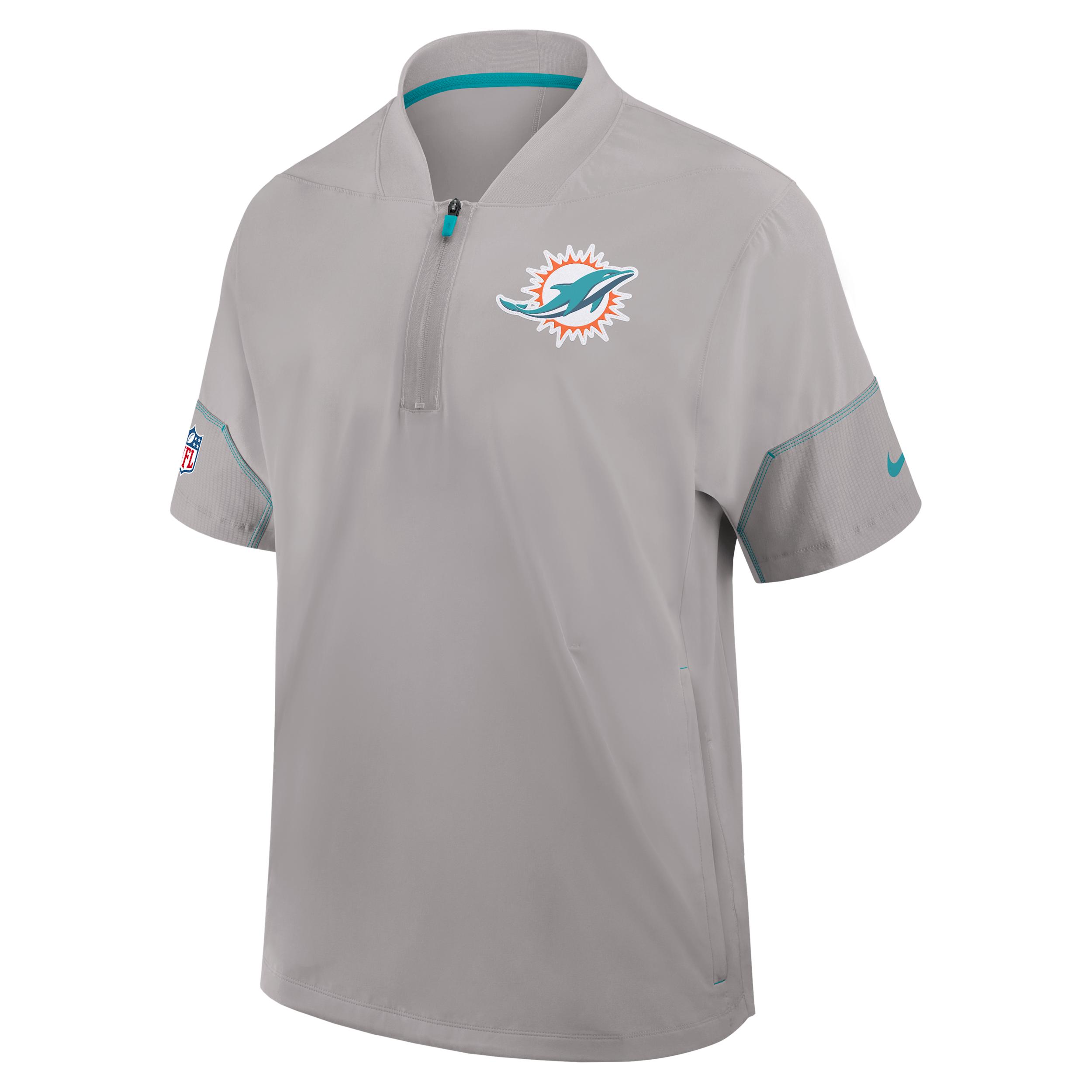 Miami Dolphins Sideline Coach Nike Men's NFL 1/2-Zip Short-Sleeve Hooded Jacket by NIKE