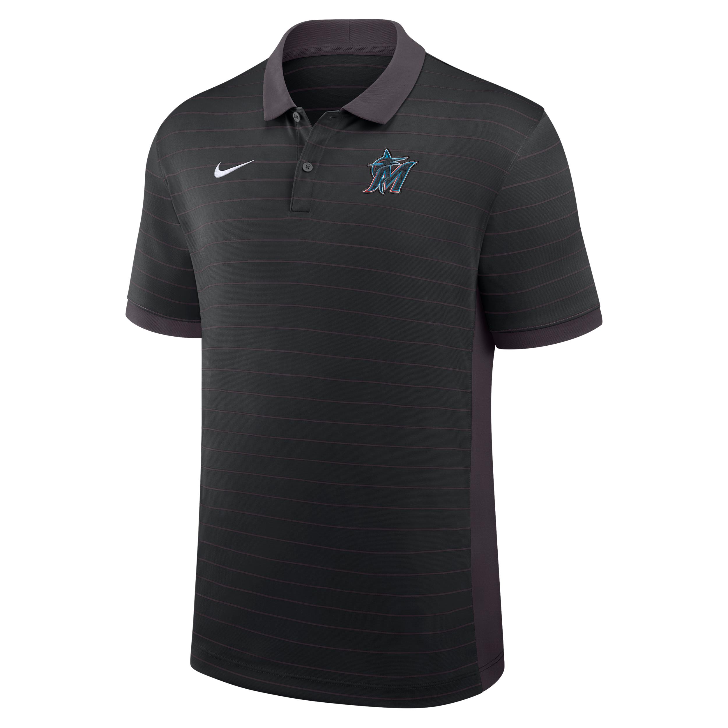 Miami Marlins Authentic Collection Striped Victory Nike Men's Dri-FIT MLB Polo by NIKE