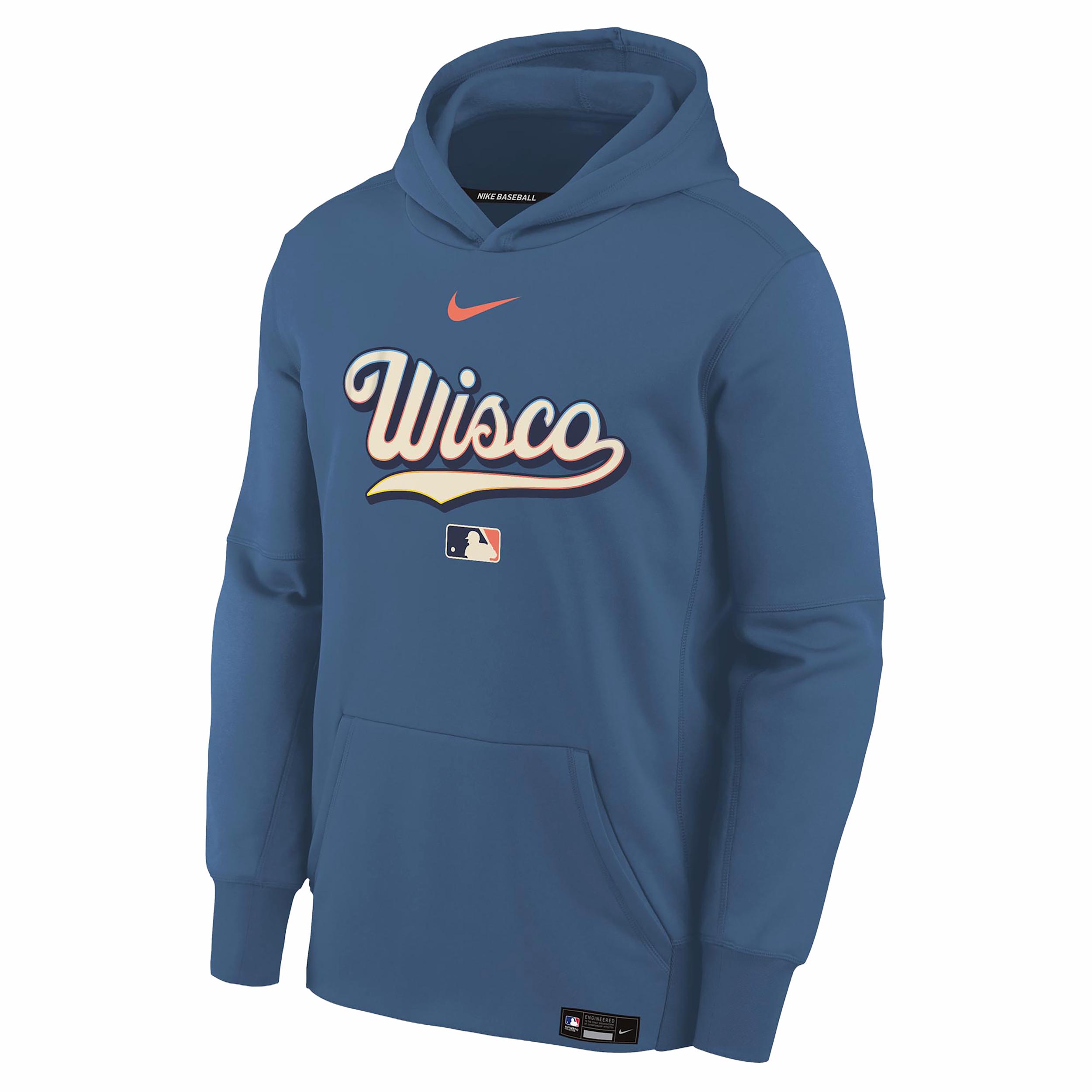 Milwaukee Brewers Authentic Collection City Connect Big Kids' Nike Therma-FIT MLB Pullover Hoodie by NIKE