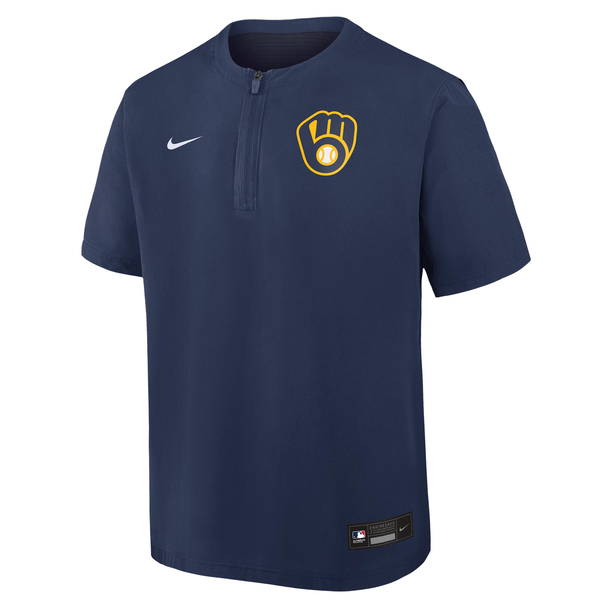 Milwaukee Brewers Authentic Collection Nike Men's Dri-FIT MLB 1/4-Zip Short-Sleeve Windshirt by NIKE